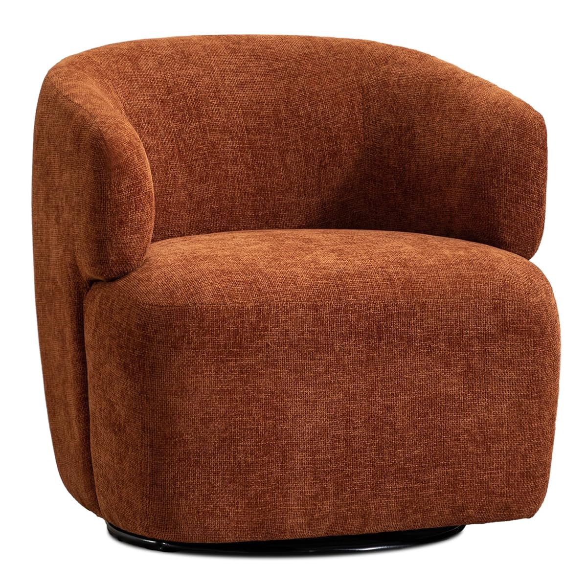 Swivel Accent Chair, Chenille Barrel Chair for Living Room, Cozy Round Boucle Arm Chair, Metal Base for Club Nursery Bedroom, Orange