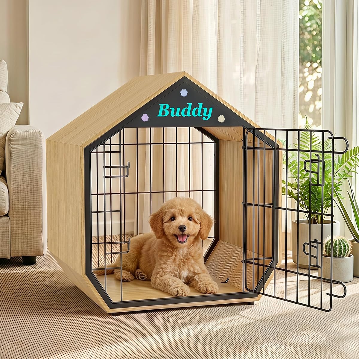 25.5" Furniture Style Crates, Wooden Indoor Kennel for Small Dogs