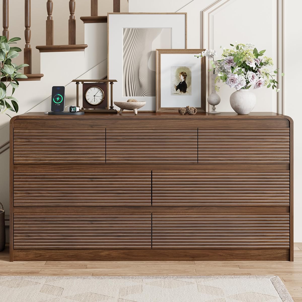 7 Drawer Dresser for Bedroom, 55"Chest of Drawer with Power Outlet
