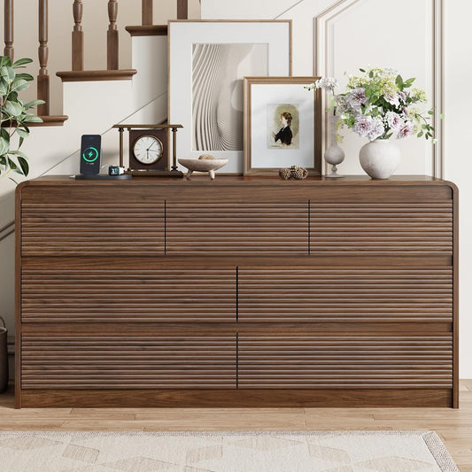 7 Drawer Dresser for Bedroom, 55"Chest of Drawer with Power Outlet