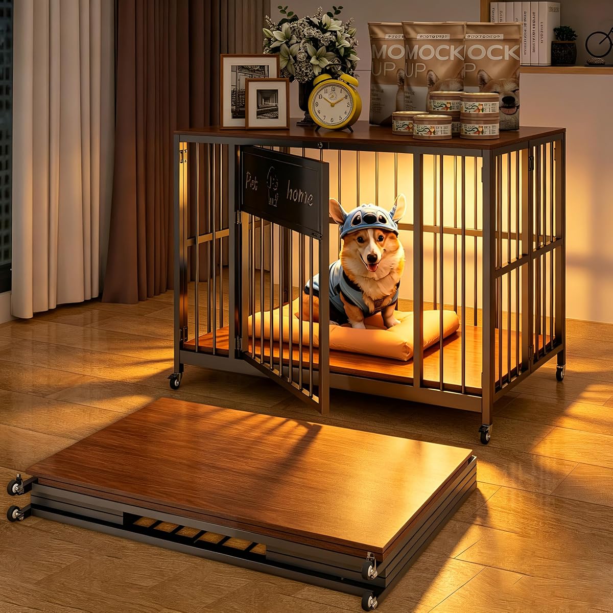 31.5" Foldable Dog Crate Furniture for Medium Dogs, Walnut