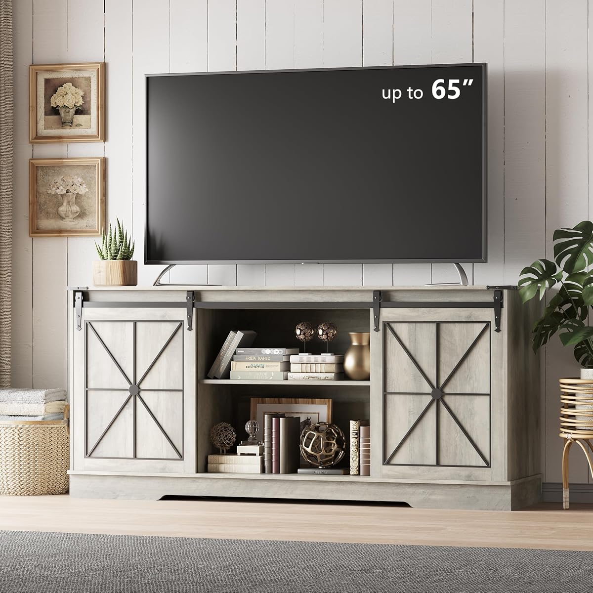 Farmhouse TV Stand for 65/60/55 Inch Tvs