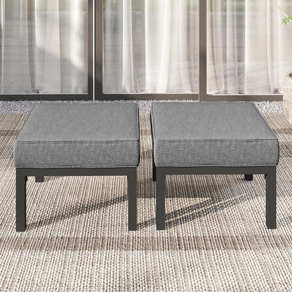 Outdoor Footstools Patio Ottoman Set of 2, Aluminum All-Weather Outdoor Footrest Seat with Removable Cushions, Patio Furniture Ottomans for Garden, Backyard, Poolside-Gray