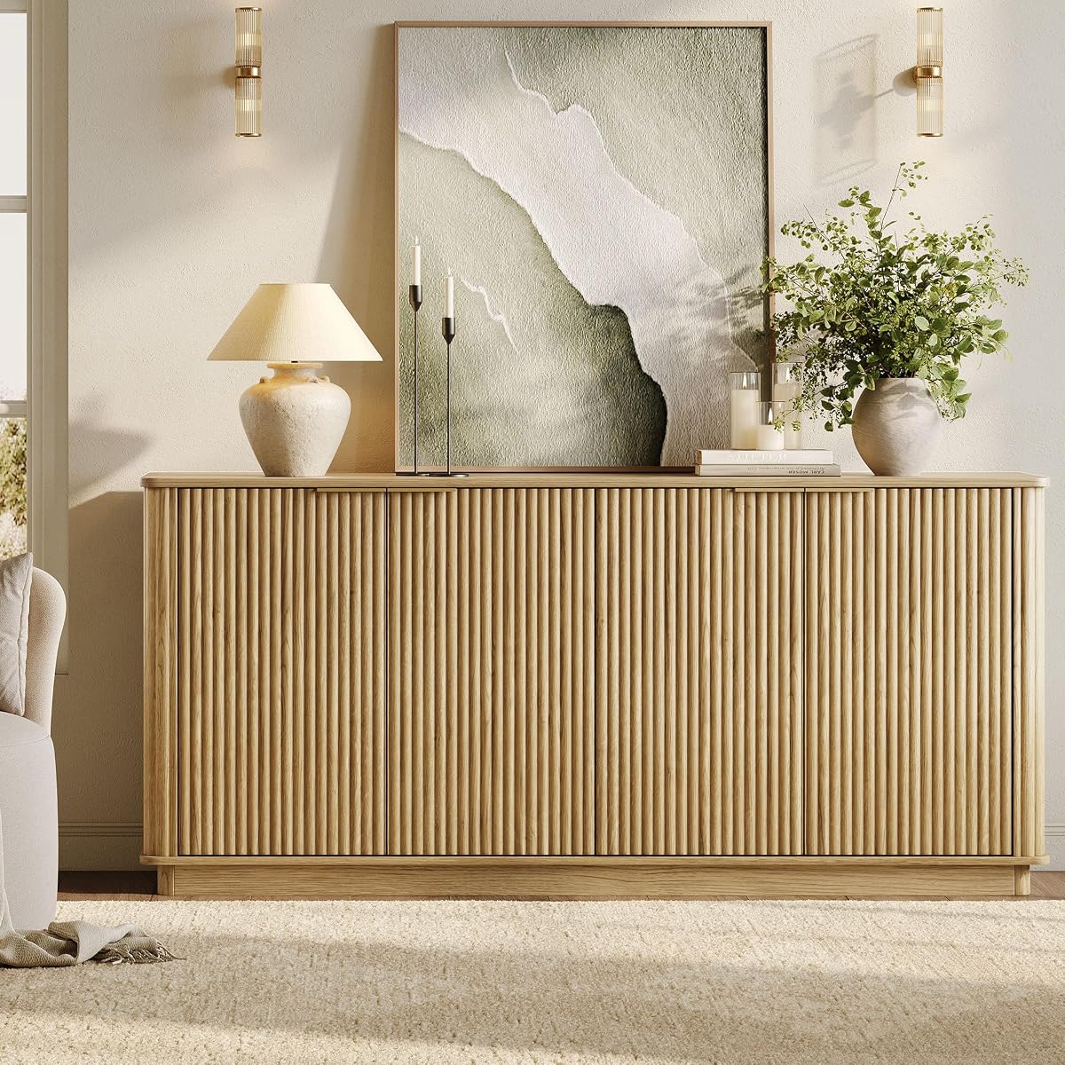 63" Fluted Sideboard Buffet Cabinet with Storage