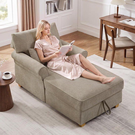 63.39" Oversized Chaise Lounge Chair with Storage, Chenille Camel