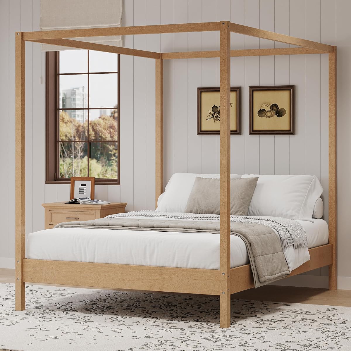 Wooden Canopy Bed with Four Posters