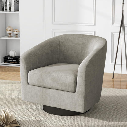 Swivel Accent Chair, Fabric Upholstered Barrel Club Chair, Khaki | Modern Round Armchair | Comfy Reading Seat with Removable Cushion | For Living Room, Bedroom, Office