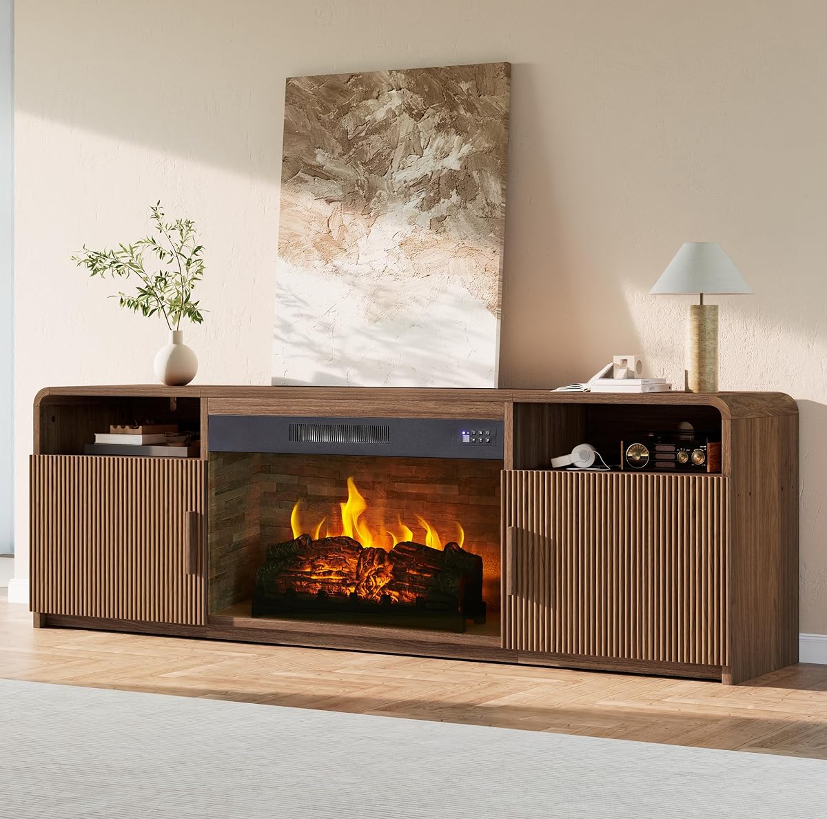 70" Fluted Fireplace TV Stand with 30" Electric Fireplace