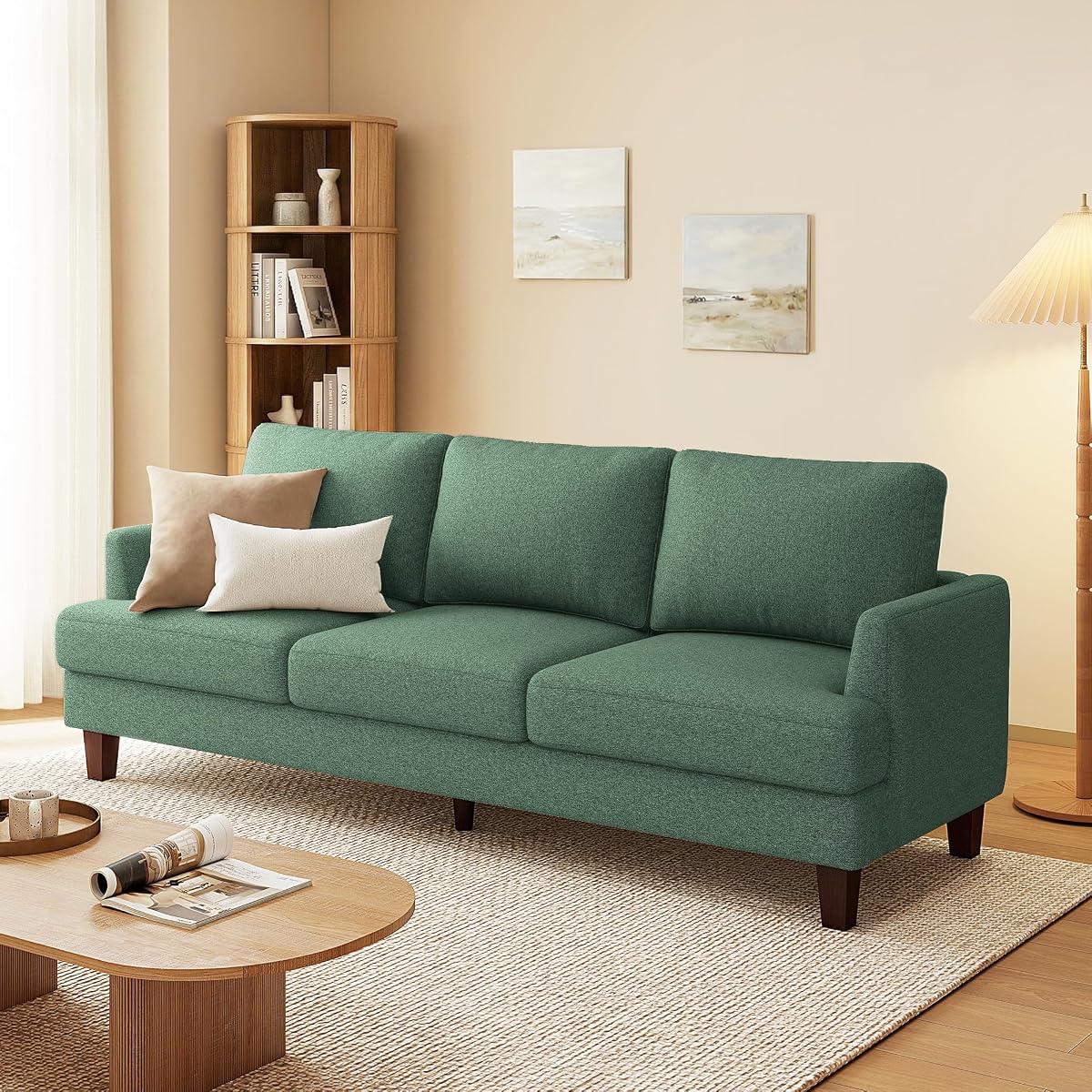 Mid Century Modern Couches for Living Room, 89" Comfy Green Couch Sofa with 3-Seater Deep Seats, Upholstered Sofas for Living Room, Office Apartment, Bedroom