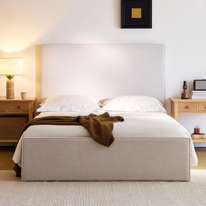 Queen Size Upholstered Bed Frame, 52" High Headboard Bedframe