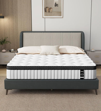Queen Mattress,12 Inch Hybrid White Mattresses,Gel Memory Foam Spring Mattress in a Box,Medium Firm Pressure Relief