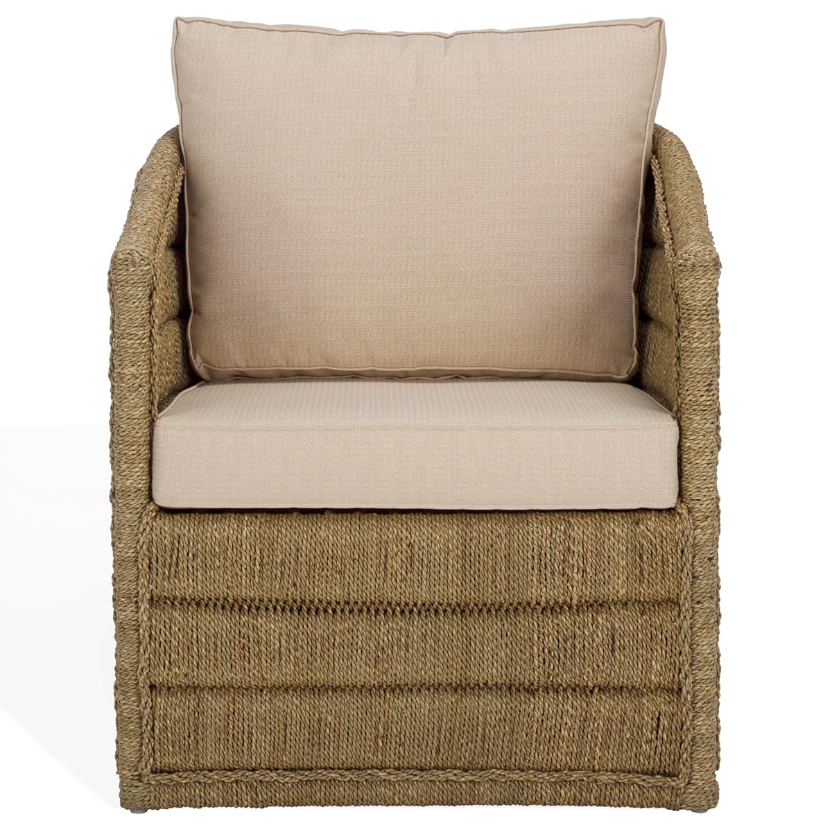 SAFAVIEH Couture Collection - Aikan Woven Seagrass Accent Chair, Natural & White, Coastal Modern Design, Fully Assembled (CWK2017A)