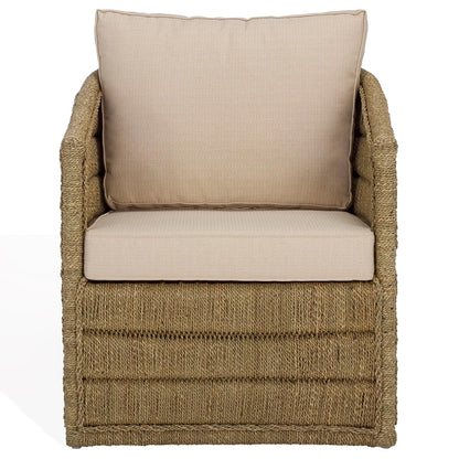 SAFAVIEH Couture Collection - Aikan Woven Seagrass Accent Chair, Natural & White, Coastal Modern Design, Fully Assembled (CWK2017A)