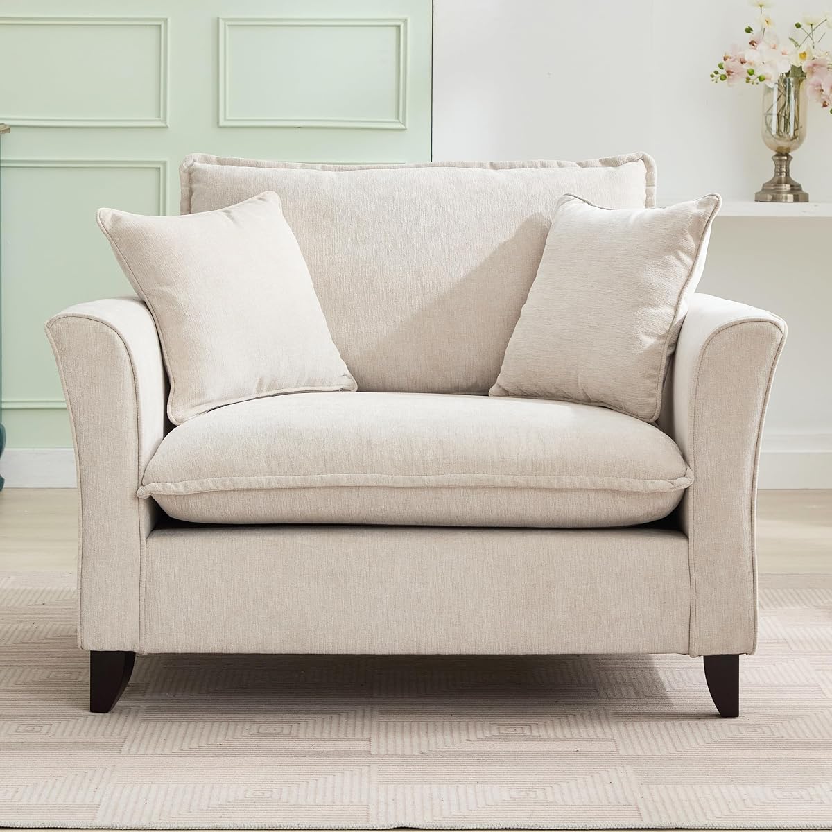 46.3" Chenille Accent Chair, Oversized Reading Armchair w/2 Pillows, Modern Corner Single Cloud Sofa Arm Chairs, Comfortable Living Room Deep Cushion Seating for Office & Apartment, White