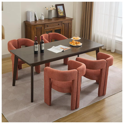 Modern Barrel Dining Chairs Set of 4, Upholstered Linen Dining Room Chair with Wooden Legs, Accent Chairs with Arms, Comfy Side Armchairs for Kitchen/Dining Room/Living Room, Orange