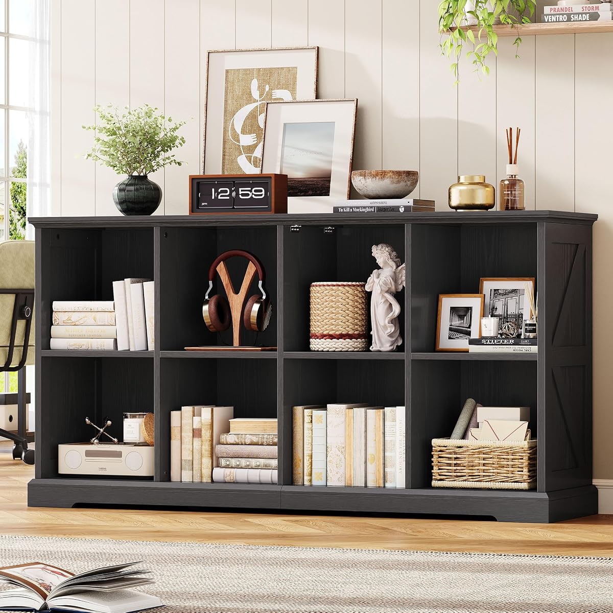 8 Cube Storage Organizer, Farmhouse Bookshelf with Storage, Black