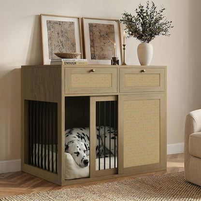 Wooden Dog Crate Furniture, Left Unit, 40 Inch, Light Oak