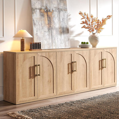 Arched Door Sideboard Buffet Cabinet Set of 3, Natural Oak