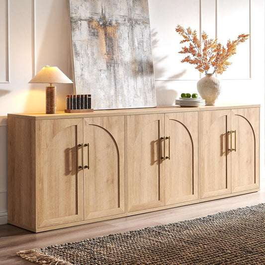 Arched Door Sideboard Buffet Cabinet Set of 3, Natural Oak