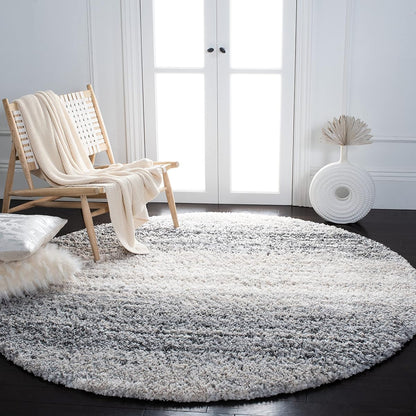 SAFAVIEH Fontana Shag Collection Area Rug - 5'3" Round, Ivory & Grey, Modern Design, Non-Shedding & Easy Care, 2-inch Thick Ideal for High Traffic Areas in Living Room, Bedroom (FNT852A)