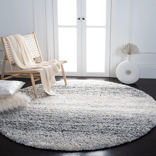 SAFAVIEH Fontana Shag Collection Area Rug - 5'3" Round, Ivory & Grey, Modern Design, Non-Shedding & Easy Care, 2-inch Thick Ideal for High Traffic Areas in Living Room, Bedroom (FNT852A)
