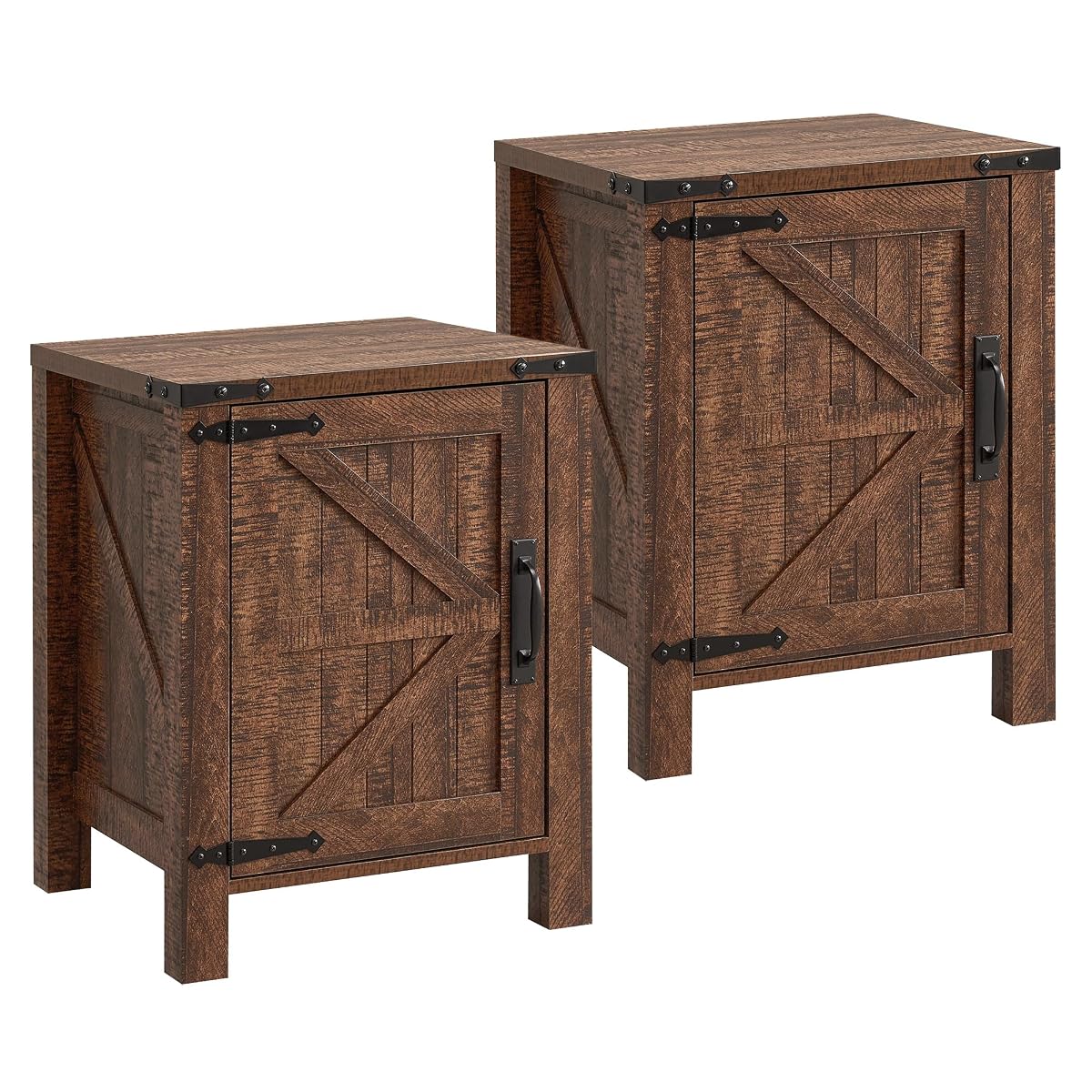 18" Farmhouse End Table Set of 2, Reclaimed Barnwood | Rustic Nightstand, Charging Station, Barn Door, Adjustable Storage Shelf, Wood Sofa Side Table, Living Room, Bedroom