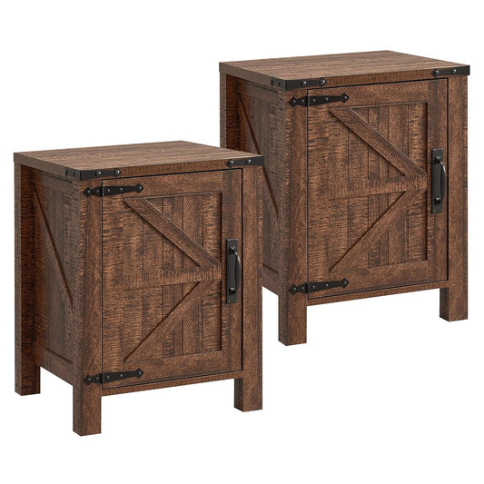 18" Farmhouse End Table Set of 2, Reclaimed Barnwood | Rustic Nightstand, Charging Station, Barn Door, Adjustable Storage Shelf, Wood Sofa Side Table, Living Room, Bedroom