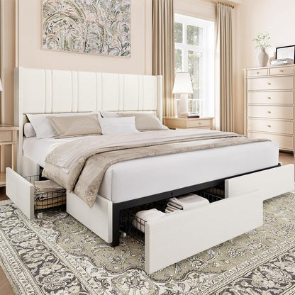 King Size Storage Platform Bed Frame, White