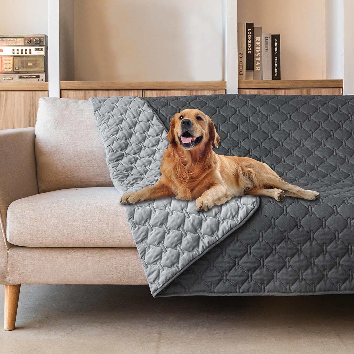 3X Stronger Waterproof Pet Blanket, Scratch Proof Furniture Protector for Dogs Cats, Reversible Cover 52x82 Inch, Dark Grey/Light Grey