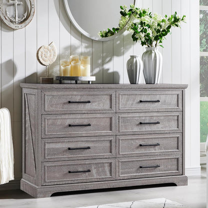 Farmhouse 8 Drawers Dresser Chests for Bedroom, Gray