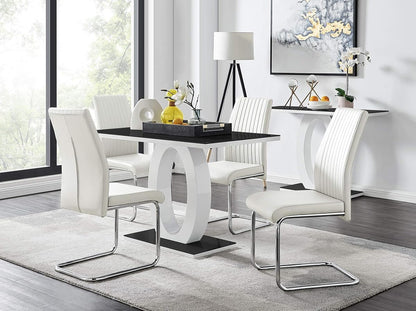 Giovani Black White High Gloss Glass Dining Table and 4 White Lorenzo Chairs Set