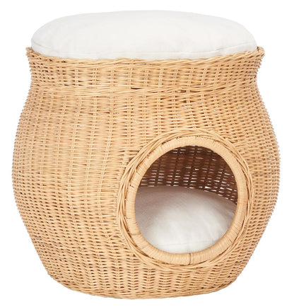 SAFAVIEH Home Collection Suli Honey Rattan/White Cushion Dome Cat Bed