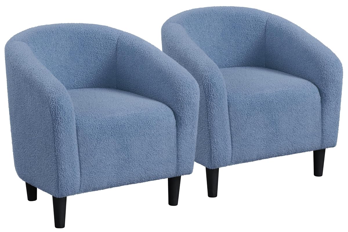 Yaheetech Barrel Chairs, Furry Accent Chairs with Soft Padded Armrest for Living Room Bedroom Waiting Room Office, Set of 2, Blue