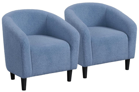 Yaheetech Barrel Chairs, Furry Accent Chairs with Soft Padded Armrest for Living Room Bedroom Waiting Room Office, Set of 2, Blue
