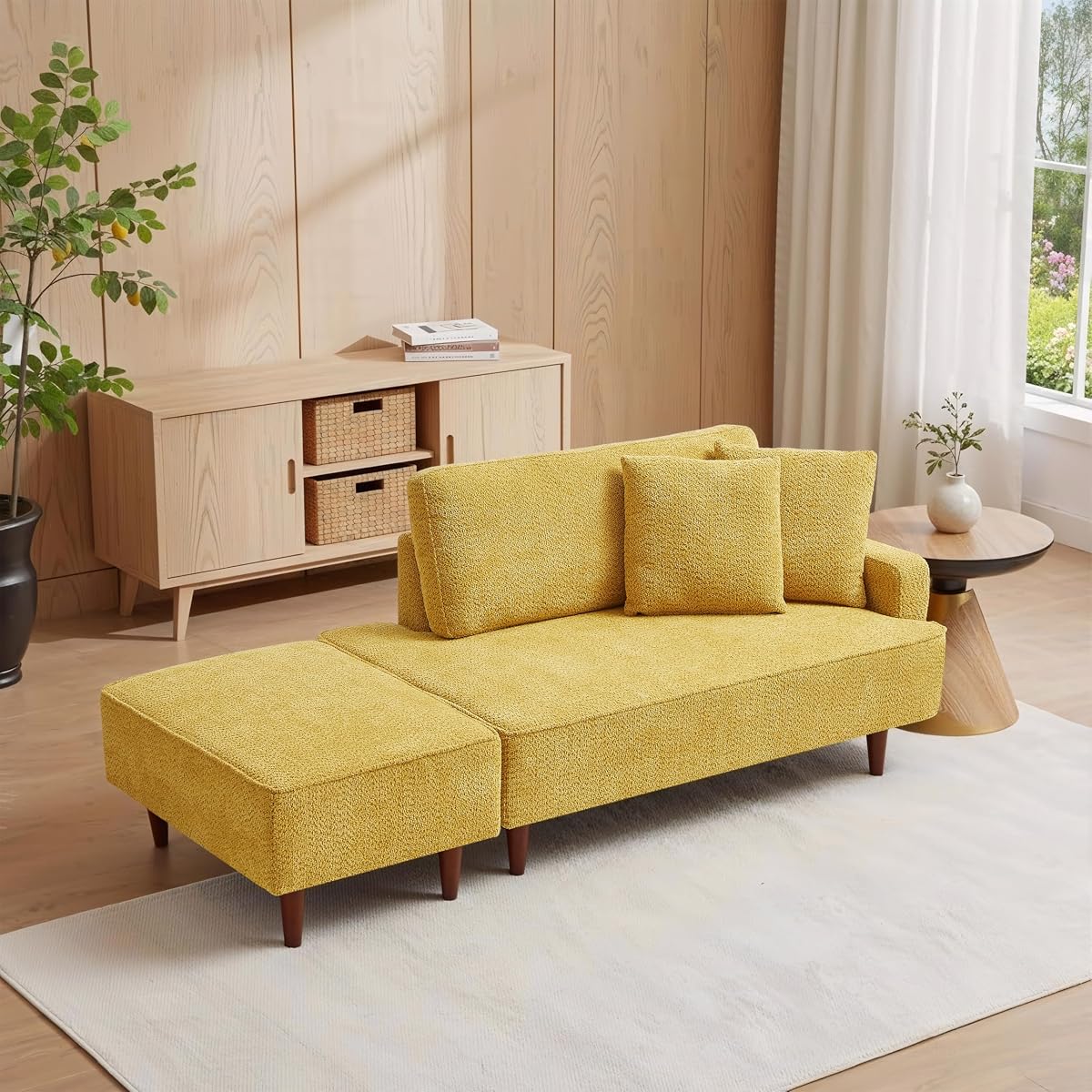 GDFStudio Upholstered Chaise Lounge Chair Indoor with Ottoman