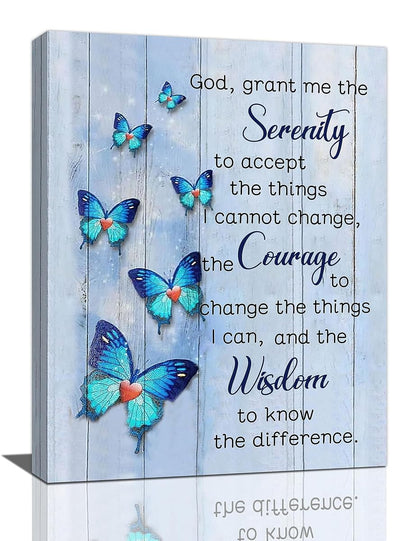 Scripture Serenity Prayer Wall Art Farmhouse Christian Religious Serenity Prayer Wall Decor Rustic Blue Butterfly Picture Canvas Prints Framed Artwork for Living Room Bedroom Bathroom 12"x16"