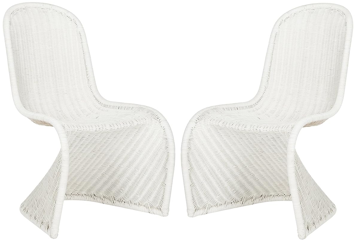 SAFAVIEH Furniture - Tana Wicker Side Chair Set of 2 - 17" Seat Height - White - Rattan - Coastal Woven Design - Ideal for Living Room, Sunroom, Dining Room - Fully Assembled (SEA8009C-SET2)
