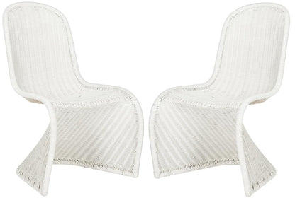 SAFAVIEH Furniture - Tana Wicker Side Chair Set of 2 - 17" Seat Height - White - Rattan - Coastal Woven Design - Ideal for Living Room, Sunroom, Dining Room - Fully Assembled (SEA8009C-SET2)