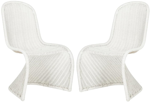 SAFAVIEH Furniture - Tana Wicker Side Chair Set of 2 - 17" Seat Height - White - Rattan - Coastal Woven Design - Ideal for Living Room, Sunroom, Dining Room - Fully Assembled (SEA8009C-SET2)