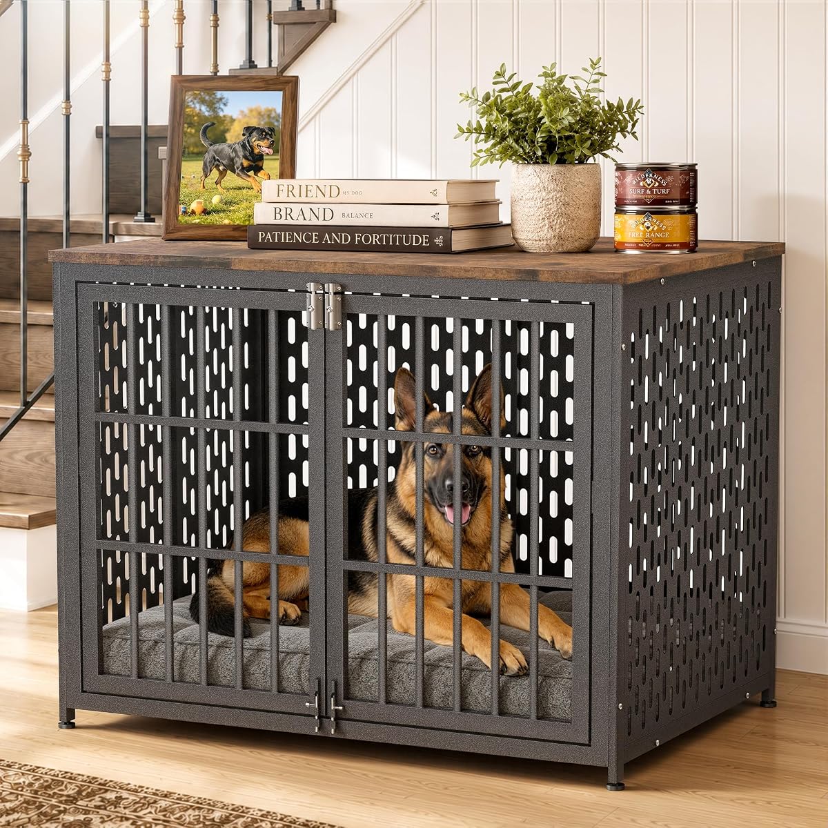 Heavy Duty Dog Crate Furniture 42 inch for XL Dogs, Aged Black