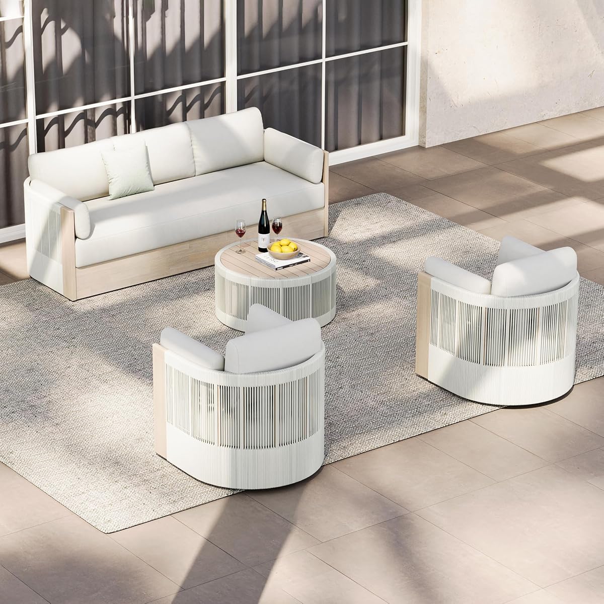 CHITA Outdoor Furniture Set 4 Piece, 5-Seats Patio Conversation Set | 3-Seater Sofa, 2 Swivel Chairs, 1 Coffee Table, FSC Certified Acacia Wood, 7.9in Thickened Seat Cushion, Fully Assembled