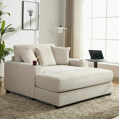 Modern 55" Chaise Lounge with Pillow, Charge Station & Cup Holders