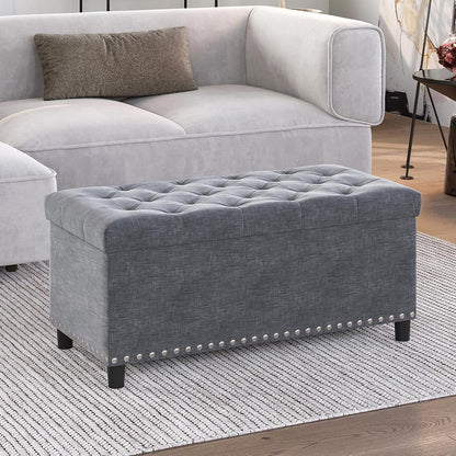 Storage Ottoman, Tufted Ottoman with Close Hinge, Foot Rest for Living Room (Gray, 31 inch)
