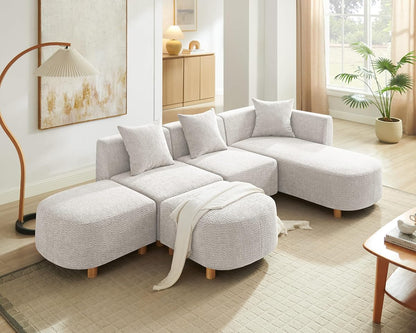 109.84" Modular Sectional Sofa with 3 Pillows, Convertible 5-Seater Comfy Boucle Cloud Couch with Ottoman, Modern Sectional Sofas for Living Room, Office, Apartment (Camel)