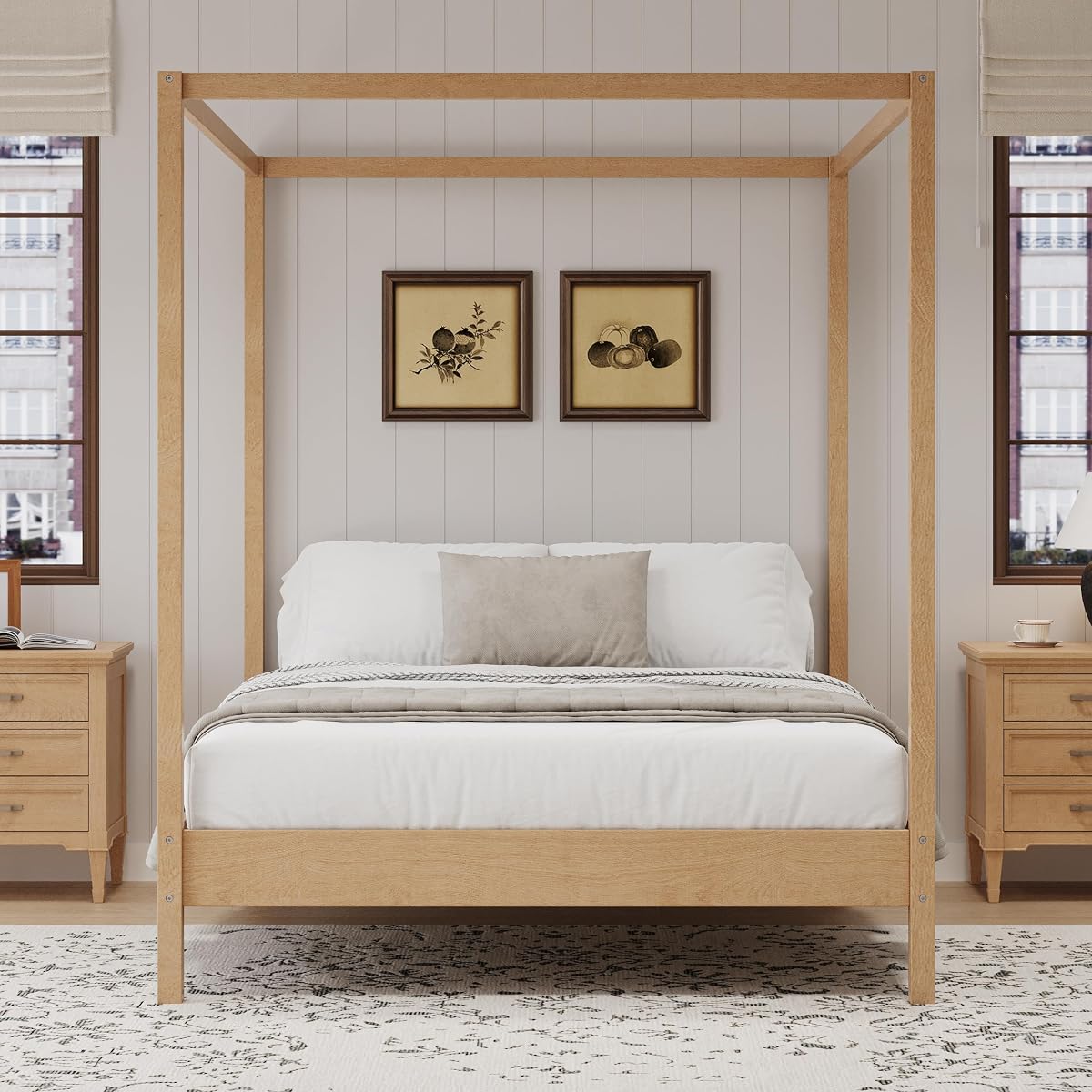 Queen Size Canopy Bed with Four Posters
