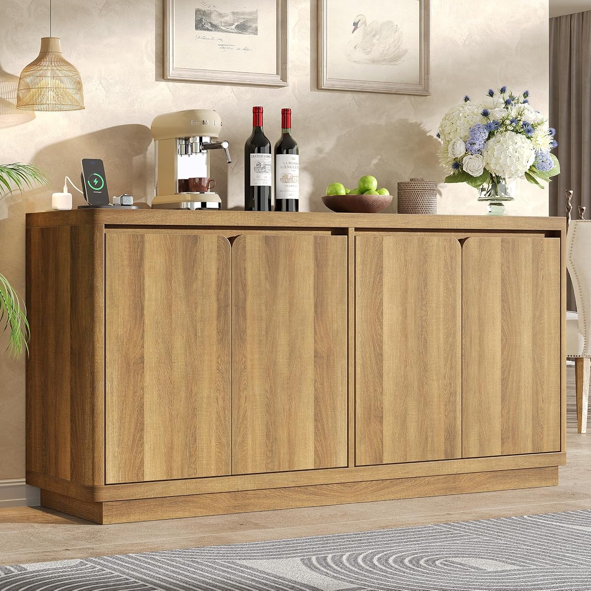 63" Buffet Cabinet with Storage & Power Outlet