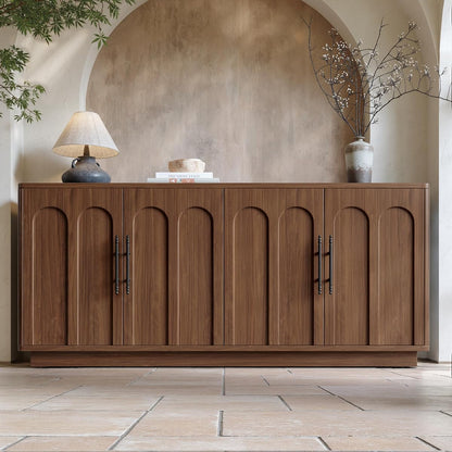 67" Arched Walnut Sideboard Buffet Cabinet with Storage