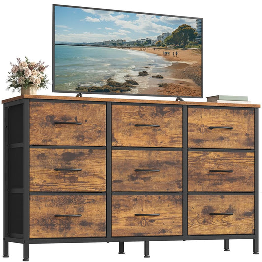 Dresser with 9 Fabric Drawers, TV Stand for TVs Up to 55 Inches