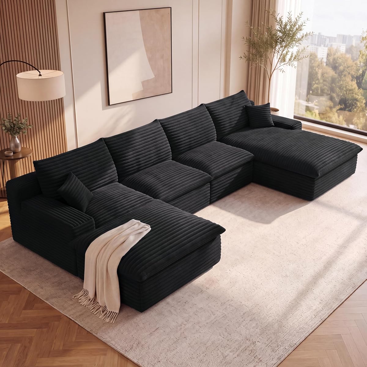 136" Cloud Sectional Couch with U-Shaped Chaise