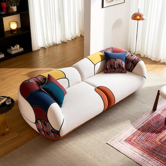 102" Oversized Modern Curved Sofa, Minimalist 4-Seat Chenille Couch for Living Room Apartment, Boneless Sectional Floor Lounge Couches with Bohemian Style Pillows, No Assembly